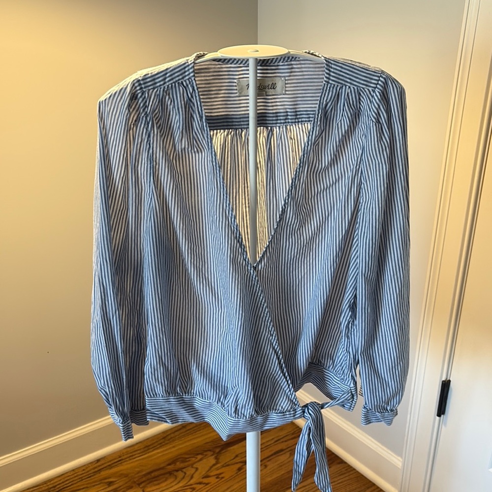 Madewell Blue 3/4 Sleeve Wrap Blouse